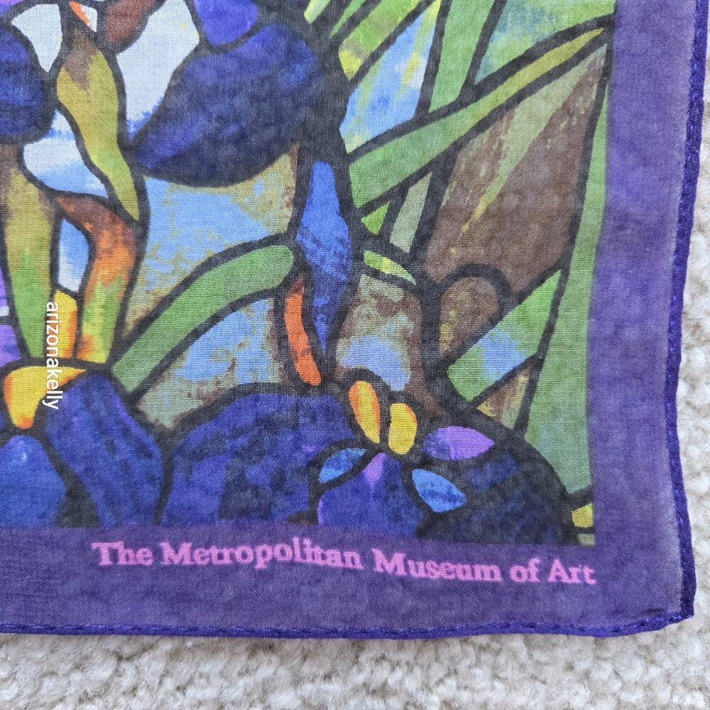 NWT The Met Silk Scarf Tiffany Irises Stained Glass Flowers Floral - Picture 5 of 9